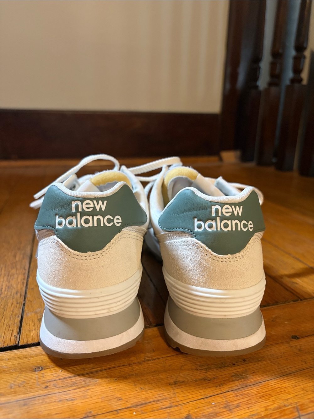 New Balance White and Mint Green Retro Athletic Sneakers - Picture 2 of 4